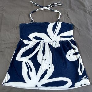 Roxy Tank Top Blue White Tropical Floral Large